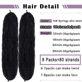 Marley Hair 30 Inch Pre Separated Springy Afro Twist Hair 8 Packs Marley Twist Braiding Hair for Faux Locs Crochet Hair Synthetic Protective Spring Twist Hair Extensions for Black Women (1b#)