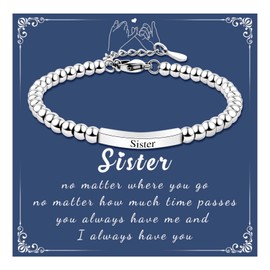 CheersLife Sister Bracelet Sister Gifts for Women Birthday Gifts for Sister Presents for Her Christmas Thanksgiving Graduation Meaningful Gifts for Her with Sweet Card Silver Charm Beaded Bracelet