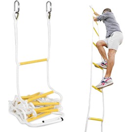 ISOP Portable Fire Escape Rope Ladder 13ft | 2 Storey Houses | Reusable Fire Ladder with Mounting Clips | Bearing Weight 2000lbs | Weatherproof & Lightweight Heavy Duty Rope ladders