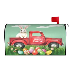 Easter Bunny Eggs Magnetic Mailbox Cover Rabbit in The Truck Letter Box Cover Mail Wraps Post Garden Decorations 21x18 in