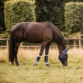 HORZE Cayman Fitted Mesh Fly Mask | Stretchy Ear Covers with UV Protection and Soft Fleece Lining - Blue - XL