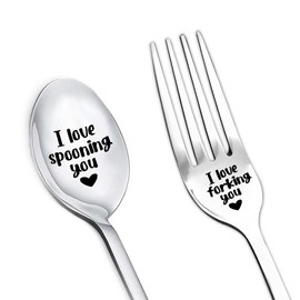 Anniversary Birthday Gifts Spoon Fork for Couple Wife Husband Boyfriend Girlfriend I Forking Spooning Love You Fruit Dessert Forks Coffee Tea Spoons Gifts for Best Friend Birthday Gifts