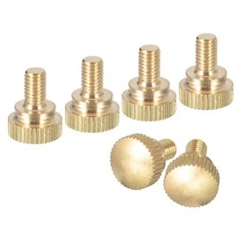 uxcell M5x8mm Knurled Thumb Screws, 6pcs Brass Knurled Thumb Screws Bolts with Shoulder Grip Knobs Fasteners, Brass Tone