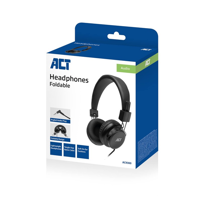 ACT AC9300 Foldable Headphones with Cable, On-Ear Headphones, 3.5 mm