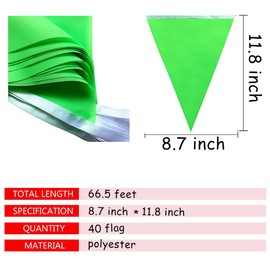 Polyester Fabric Bunting Banner 20M Green Bunting Banner with 40 Large Flags Reusable Waterproof Bunting for Home Garden Outdoor Birthday Wedding Party Decoration