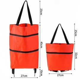 Foldable Shopping Trolley on Wheels, 25kg Heavy-Duty Waterproof Oxford Fabric Collapsible Bag with Silent Wheels, Convertible Hand Carry (Red)