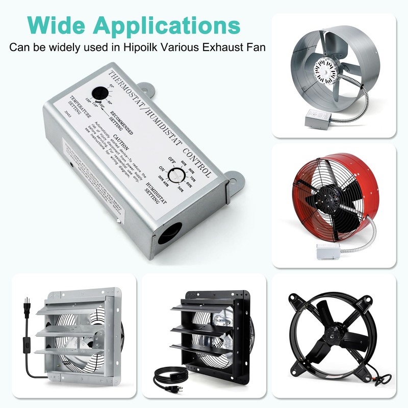 Hipoilk Attic Fan Thermostat and Humidistat, Adjustable Temperature and Humidity
