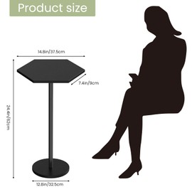 Drink Tables for Small Spaces, Black Pedestal Side Table for Couch, Modern Cocktail Martini Table, Hexagon Small Pedestal Coffee End Table for Living Room Bedroom Patio