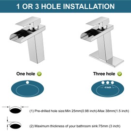 Midanya Waterfall Bathroom Faucet,Single Handle Lavatory Vanity Sink Faucets 1 or 3 Hole 4 Inch Open Spout Bathroom Sink Faucet Modern Bath Mixer Tap with Pop Up Drain and Water Hose,Brushed Nickel