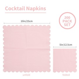 200 Pack Cocktail Napkin 2-Ply Scalloped Edged Dessert Napkins Folded 5 x 5 Inches Disposable Napkins for Dinner Wedding Birthday Party Bridal Anniversary Reception Event (Pink)