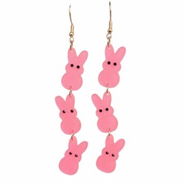 Easter Rabbit Earrings Glitter Acrylic Cute Bunny Rabbit Dangle Drop Earrings for Women-Pink