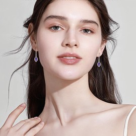 Rocayi Infinity Teardrop Earrings 925 Sterling Silver Dangle Drop Earrings Leverback Amethyst Earrings February Birthstone Jewelry Gifts for Women