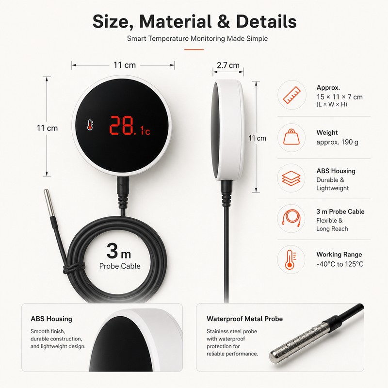 WiFi Temperature Sensor with 3m Probe for Smart Monitoring –