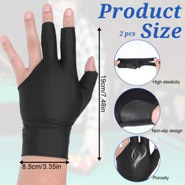 Larrel Billiards Glove, Black Reusable Pool Gloves Left Hand 2 Pcs Washable Practical 3 Fingers Pool Glove for Women Men Billiard Sports Accessories
