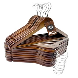 DEEUOM Pack of 30 Premium Wooden Hangers – Heavy-Duty Walnut Wood Coat Hangers for Jackets, Shirts & Suits, Non-Slip Durable Luxury for Men & Women, Wardrobe Essentials