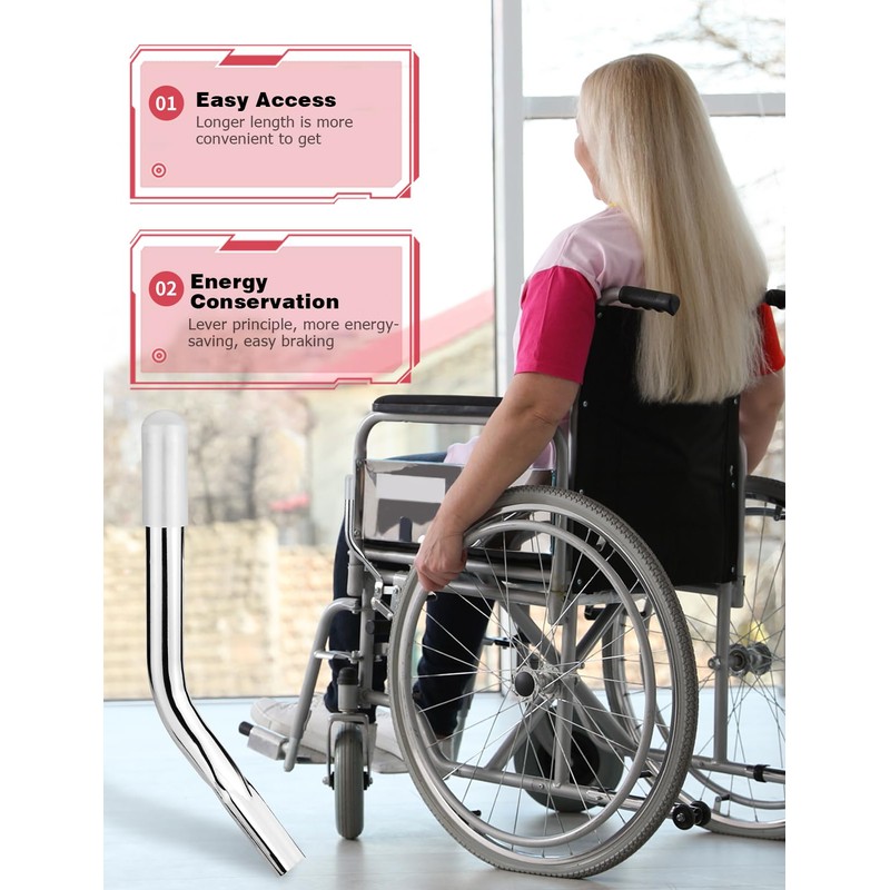 Mellbree 2Pcs Wheelchair Brake Extenders, 5 Inch, Silver, Curved Metal