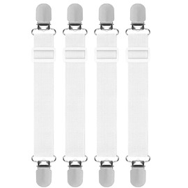 JCKD 4-piece adjustable elastic plate tensioner with metal clips at both ends to adjust shoulder straps, used for bed sheets, mattresses, ironing covers, sofas (white)