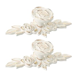 MOROBOR Euro Rose Cabinet Knobs with Backplate, 2pcs Vintage Zinc Alloy Handles Ivory White Drawer Handle Knobs for Wardrobe Dresser Cabinet with Mounting Screws(Golden Edge)