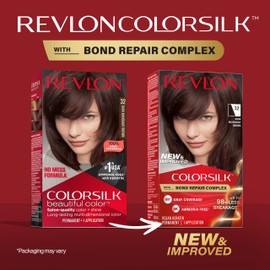 REVLON Revlon ColorSilk with Bond Repair Complex, Permanent Hair Color, 100% Gray Coverage, Ammonia Free Hair Dye, Vegan Keratin, 32 Dark Mahogany Brown (Pack of 3)