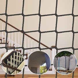 LAKNUAL Kids Pets Safety Rope Netting, Black Stairs Balcony Railing Protecting Rope Net, Climbing Cargo Net, Net for Playground, Treehouse, Sport (6.6×19.7ft)