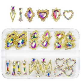 24pcs Crystal AB Nail Rhinestone Luxury Nail Charms 3D Heart Charms for Nails Big Nail Gems Nail Crystal Diamonds Jewelry Stones Alloy Nail Art Studs Nail Art Supplies w Box for Nails Decorations