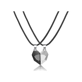 WLL Magnetic Heart Necklace for Couples in Long-Distance Relationships, Unisex, Stainless Steel, Necklace, Black+White