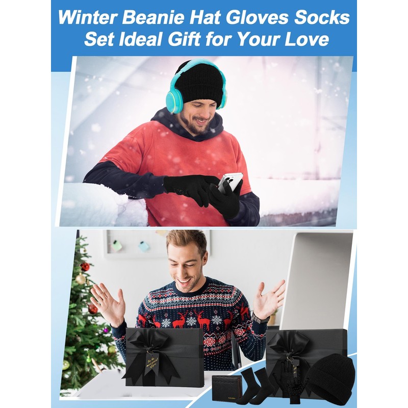 Cuffbow 5 Pcs Winter Beanie Hat Socks Wallet Touchscreen Gloves