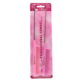 Krest Pintail Combs Weaving Foiling Fine Tooth Rattail Hair Cutting Comb Colors 2 Pc. (Pink)