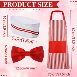 SATINIOR 8 Pcs Couple Waiter Costume Kit Circus Soda Jerk Popcorn Hot Dog Costume Apron Chef Hat Bow Ties Snack Tray for 1950s Carnival Christmas Party Cosplay