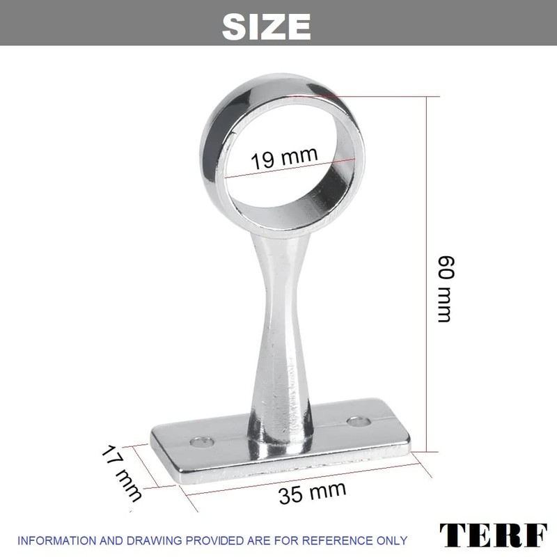 TERF® Polished Chrome Ceiling-Mount Bracket for Up to 19mm Diameter