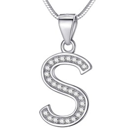 Morella Ladies’ Necklace with Various Letter Pendants to Choose From, Made of 925 Silver, Rhodium Plated, 45 cm Long, Silver