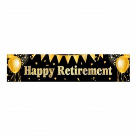 BlissYard Happy Retirement Banner Black Gold Party Decorations Large Retirement Banner Yard Sign Backdrop Supplies Decoration for Indoor and Outdoor 78 x 17Inches