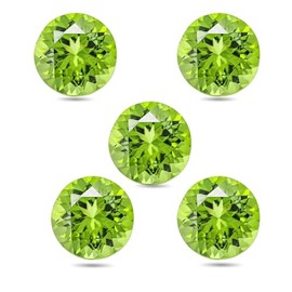 JAI GEMS 5 Pcs Natural Peridot Faceted Round Shape Gemstone Green 5mm Size, Jewelry Making Supplies
