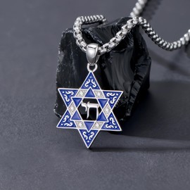 PELOVNY Star of David Chai Necklace 925 Sterling Silver Jewish Star Protection Pendant Jewelry Gifts for Men Women