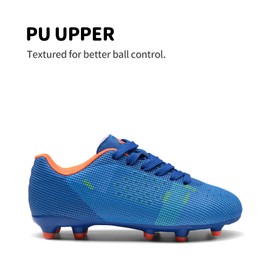 DREAM PAIRS Boys Girls Soccer Cleats Youth Firm Groud Athletic Outdoor Trainning Football Shoes for Little/Big Kid,Size 4 Big Kid,Royal Blue/Orange,SDSO224K