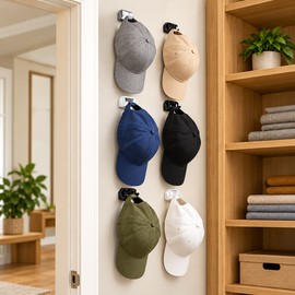 Adhesive Hat Racks for Wall & Door – Plastic No-Drill Cap Holder Hooks for Closet & Everyday Hat Storage