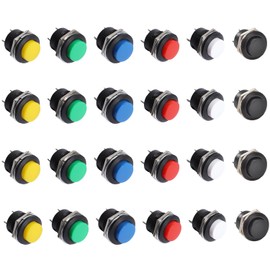 Shengbowi 16 mm Momentary Push Button Switch Multicoloured 3A 250V 2-Pin Self-Resetting Mini Round for Car Games Industry