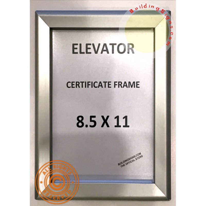 BUILDINGSIGNS.COM Elevator Certificate frame 8.5x11 inch (Silver, Heavy Duty -