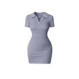 OQQ Women's Mini Dresses Sexy Ribbed Short Sleeve Tummy Control Bodycon Mini Dress Blues