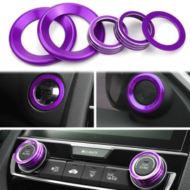 Kujunpao for Honda Civic Accessories Auto Sync Climate Menu Knob Control Button Trim Cover Engine Push to Start Stop Button Cover Audio Speaker Sticker Decor Fit for Honda Civic 2016-2021 5pcs(Purple)