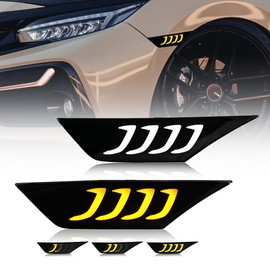 letsdate Side Marker Lights Fit For Civic 10th Gen Sedan Hatchback Coupe 2016-2021 w/White DRL w/Amber Sequential Turn Signal, Black