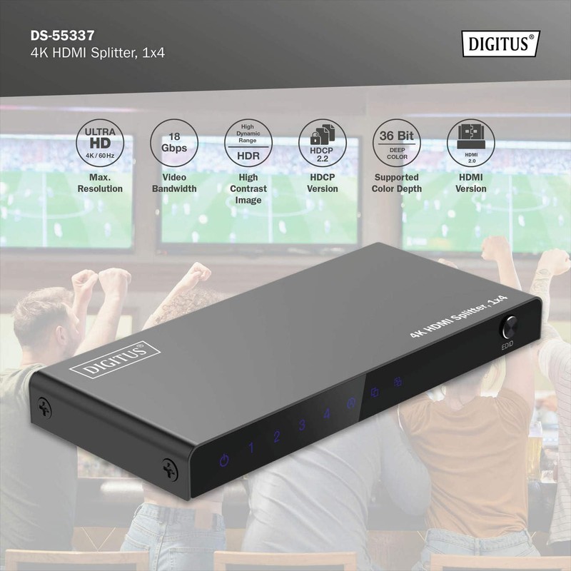 DIGITUS DS-55337 HDMI Splitter 1x4 - Input: 1-Port / Output:
