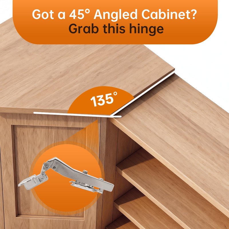 HBL' 2 Pack 45° Corner Cabinet Hinges, 45 Degree Angled