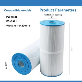 AmiBron PWK35B Replaces Hot Springs Limelight Series Spa Filters, Compatible with Watkins 1642301-1, 78161, 78286, Filbur FC-3921, Pleated Fabric Filter Media 2 Pack