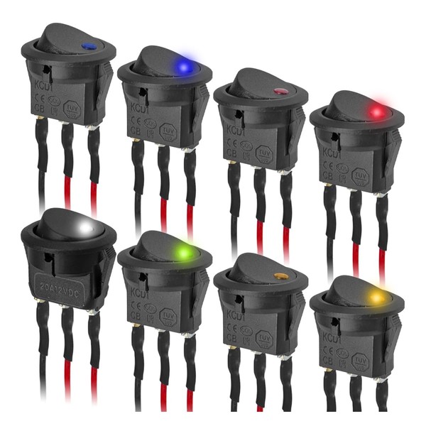 8PCS 12V 20A LED Light Circle Round Toggle Rocker Switch,