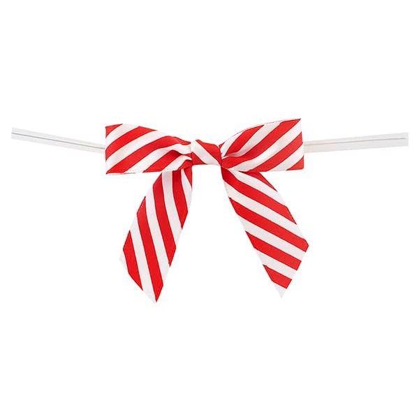 Reliant Ribbon Candy Cane Stripe Satin Twist Tie Bows, White/red