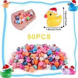 50PCS Mini Christmas Ducks, Mini Ducks Miniature, Tiny Resin Ducks Wtih Christmas Hat, Small Ducks, Figures Ornament for Micro Landscape Garden, Christmas Mini Ducks. Tiny Ducks (10 Colors)