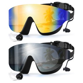 Zoomsnail Swim Goggles 2 Pack, Frameless Wide View Swimming Goggles for Adult, Anti-Fog Anti-UV No Leaking Pool Goggles for Men Women Youth