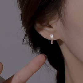 TseenYi Cz Teardrop Crystal Drop Earrings Silver Crystal Teardrop Earrings Shine Crystal Rhinestone Bridal Earrings Mini Square Cz Studs Earrings Tiny Dangle Earrings Jewelry for Women and Girls Gifts