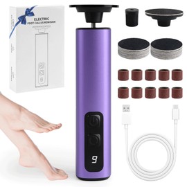 ANGNYA Electric Foot Callus Remover, 2 in 1 Foot File Grinder with 9 Adjustable Speeds and Replacement Sandpaper Disk, Electric Sanders Callus Remover for Feet Pedicure Tool for Dead Skin Purple